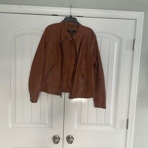 Kenneth Cole New York XL Brown Faux Leather Moto Jacket